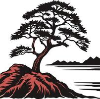 Silhouette of a Tree by the Lake vector