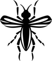 A simple, bold black and white illustration of a stylized insect with wings vector