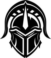 A bold and striking black and white illustration of a warrior's helmet vector