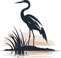 Silhouette of a Heron Standing in a Marsh vector