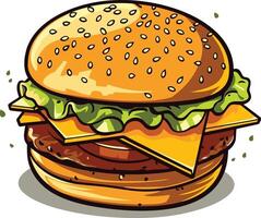 Delicious Cheeseburger with Sesame Seed Bun vector