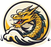 Fierce Yellow Dragon in a Circle vector