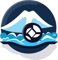 Abstract Logo Design with Mountain, Waves and a Geometric Sphere vector