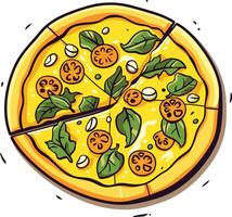 Delicious Pizza with Cheese, Tomatoes, and Spinach vector