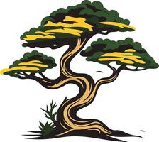 Bonsai Tree with Green and Yellow Foliage vector