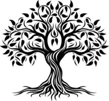 Elegant black and white illustration of a stylized tree with intricate branches and roots vector