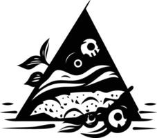 Black and white tattoo design featuring a triangle with skull, waves, and a plant motif, perfect for branding, tattoo artists, and design inspiration vector