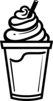 A simple line art illustration of a milkshake with a straw and whipped cream vector