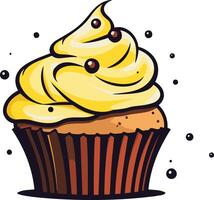Cartoon Illustration of a Cupcake with Yellow Frosting vector