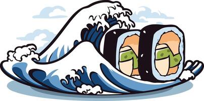 Sushi Wave A Creative Sushi Roll Illustration vector