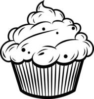 A simple, yet charming black and white illustration of a cupcake with frosting and sprinkles vector