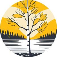 Tree by the Lake at Sunset vector