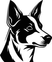 Black and white illustration of a dog's head in profile, perfect for creating tattoo designs, branding, or illustrations for pet related businesses vector