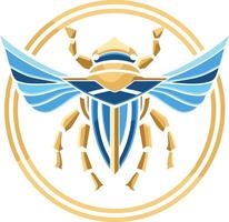 Golden Scarab with Blue Wings in a Circle vector