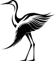 Elegant black and white silhouette of a crane with its wings spread vector