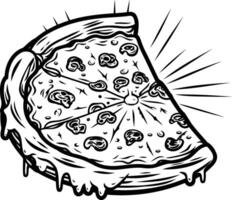 A bold, graphic illustration of a pizza slice in black and white vector