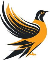 Stylized Bird in Flight with Yellow and Black Feathers vector