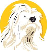 Portrait of a Fluffy Dog Against a Yellow Background vector