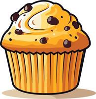 Delicious Chocolate Chip Muffin with Creamy Topping vector