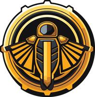 Golden Scarab Emblem with Gear Shaped Frame vector