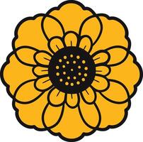 Stylized Yellow Flower with Black Outline vector