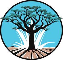 Circular Illustration of a Tree in a Blue Sky vector