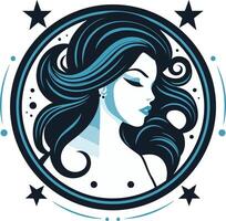 Blue and Black Abstract Illustration of a Woman with Stars vector