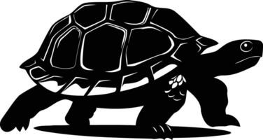 A striking black and white silhouette of a turtle, walking with purpose vector
