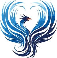 Abstract Blue Phoenix in Heart Shape vector