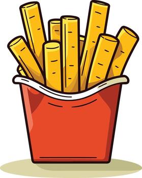dibujos animados ilustración de francés papas fritas en un rojo envase vector