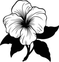 Elegant black and white line art illustration of a single hibiscus flower vector