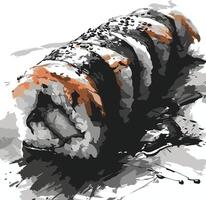 Sushi Roll with Sesame Seeds on a White Background vector