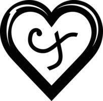 Heart with a Cursive Letter 'x' Inside vector