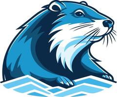 Blue Otter Mascot Design with Waves vector