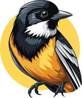A Colorful Illustration of a Bird with Yellow, Black, and White Feathers vector