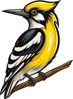 A Yellow and Black Bird Perched on a Branch vector