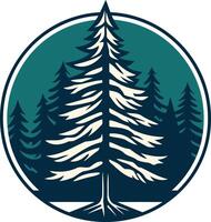 Tall Pine Tree in a Circular Forest Design vector
