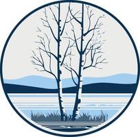 Two Bare Trees by a Still Lake vector
