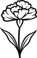 Simple, elegant black and white line drawing of a carnation flower vector