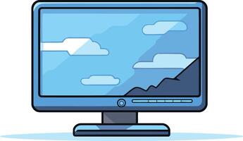 Cartoon Illustration of a Monitor with a Landscape on the Screen vector