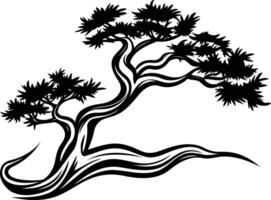 A striking silhouette of a bonsai tree, perfect for creating logos, branding, or decorative elements with a minimalist, nature inspired feel vector