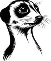 A striking black and white illustration of a meerkat looking upwards, perfect for adding a touch of wildness to designs vector