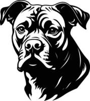 A striking black and white illustration of a pit bull's head, perfect for designs emphasizing strength, loyalty, and power vector