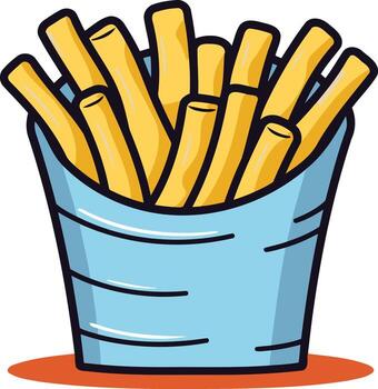 dibujos animados ilustración de francés papas fritas en un azul papel envase vector