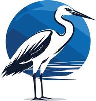 Elegant White Heron Silhouette with Blue Water Background vector