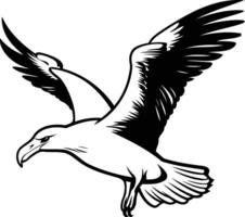 Black and white illustration of a seagull in flight, perfect for tattoos, logos, and design projects vector