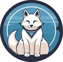 Smiling Arctic Fox in Blue Circle vector
