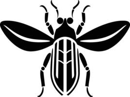 A stylized, black and white silhouette of a beetle with spread wings vector