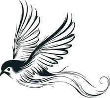 Stylized Black and White Bird in Flight vector