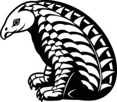 A striking black and white illustration of a pangolin, a unique mammal known for its protective scales vector